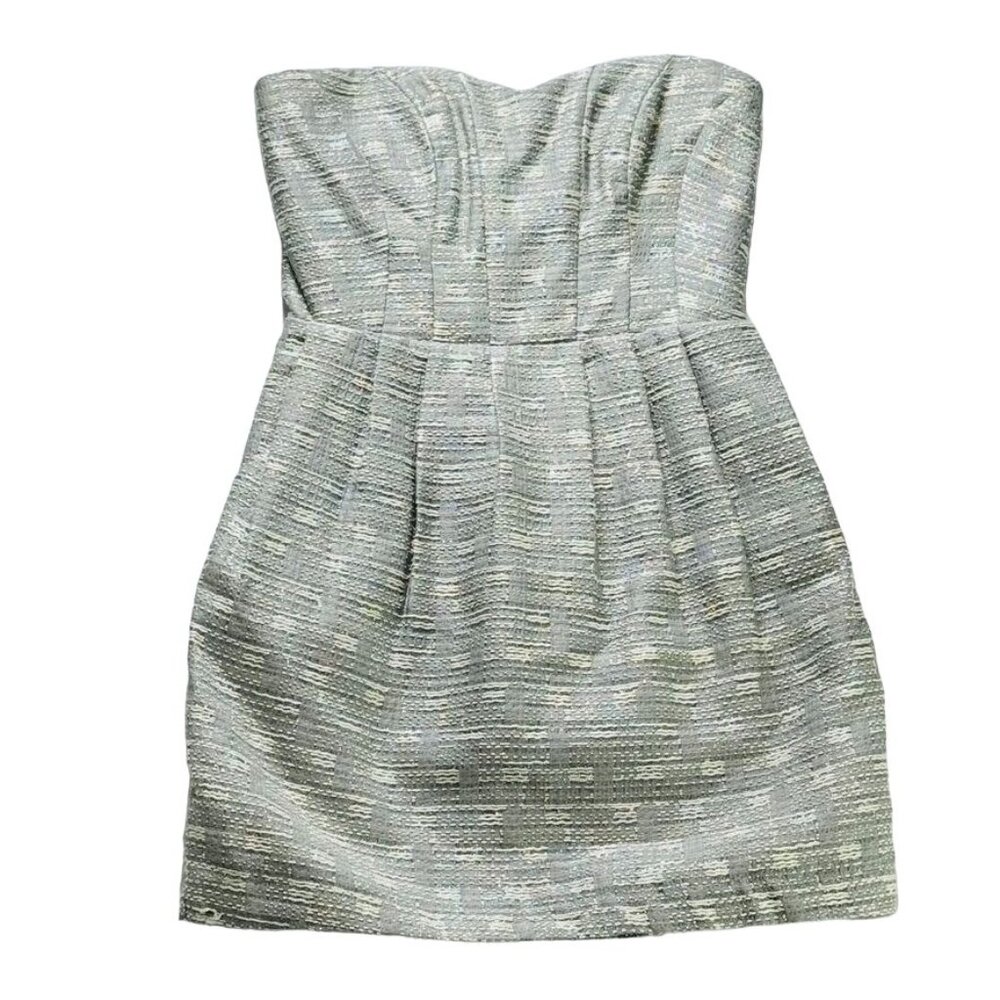 GREYLIN Anthropologie Dress Acrylic Cotton Silver Strapless Women's Size Medium - Picture 6 of 10